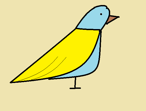The head and torso of a bird is blue;
              it has a large yellow wings